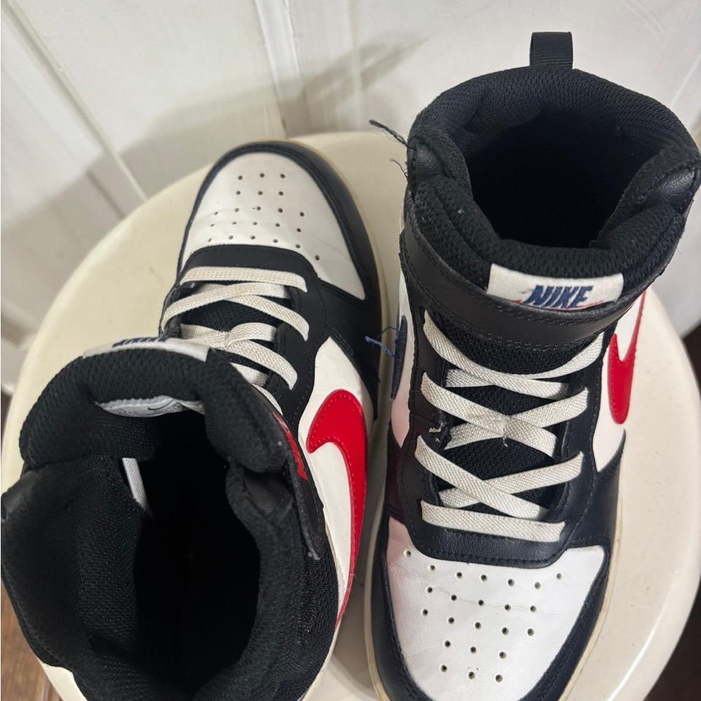 Nike Kids High-Top Sneakers - Black, White, and Red